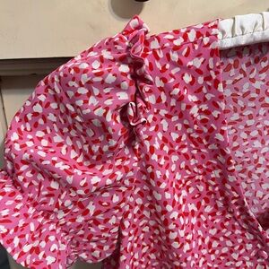 Pink and Red Puff Sleve Sweetheart Blouse